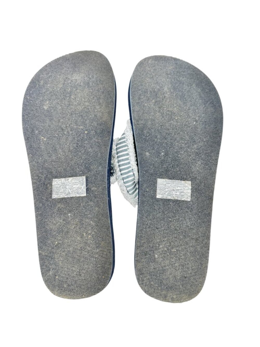 So Comfy Foam Womens Denim Flip-Flops Size 10 Striped Straps Faux Leather Accent - Picture 5 of 6